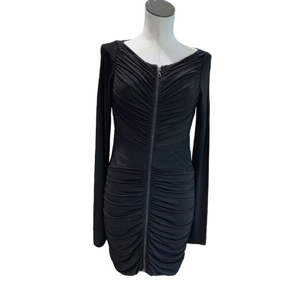 Rag & Bone Dress Front Ruched Zipper Long Sleeve Black Mini Short Cocktail - Picture 5 of 8